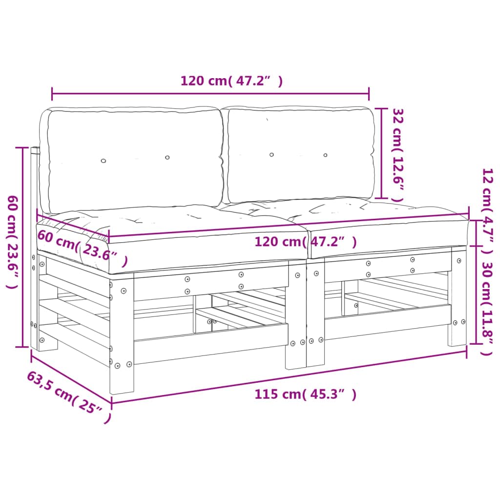vidaXL Mittelsofa 2 STK., Gartensofa mit Kissen Latten-Design, Modular Sofa Garnitur für Garten Terrasse, Gartenmöbel Sitzgruppe Loungemöbel, Honigbraun Massivholz Kiefer