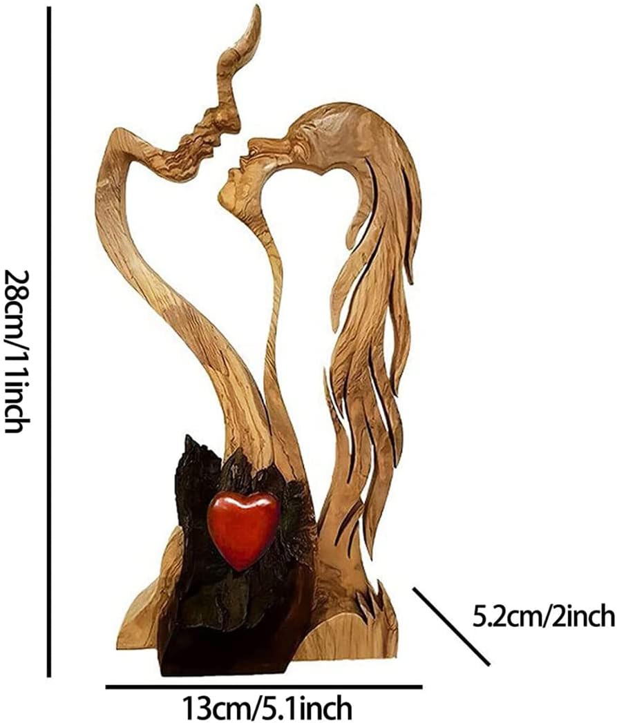 YUDIZWS Love Eternal Wood Ornaments,Indoor Ornaments,Wooden-Heart Desktop Sculpture Couple Kissing Statue Love Art Ornaments for Home Decorations,A