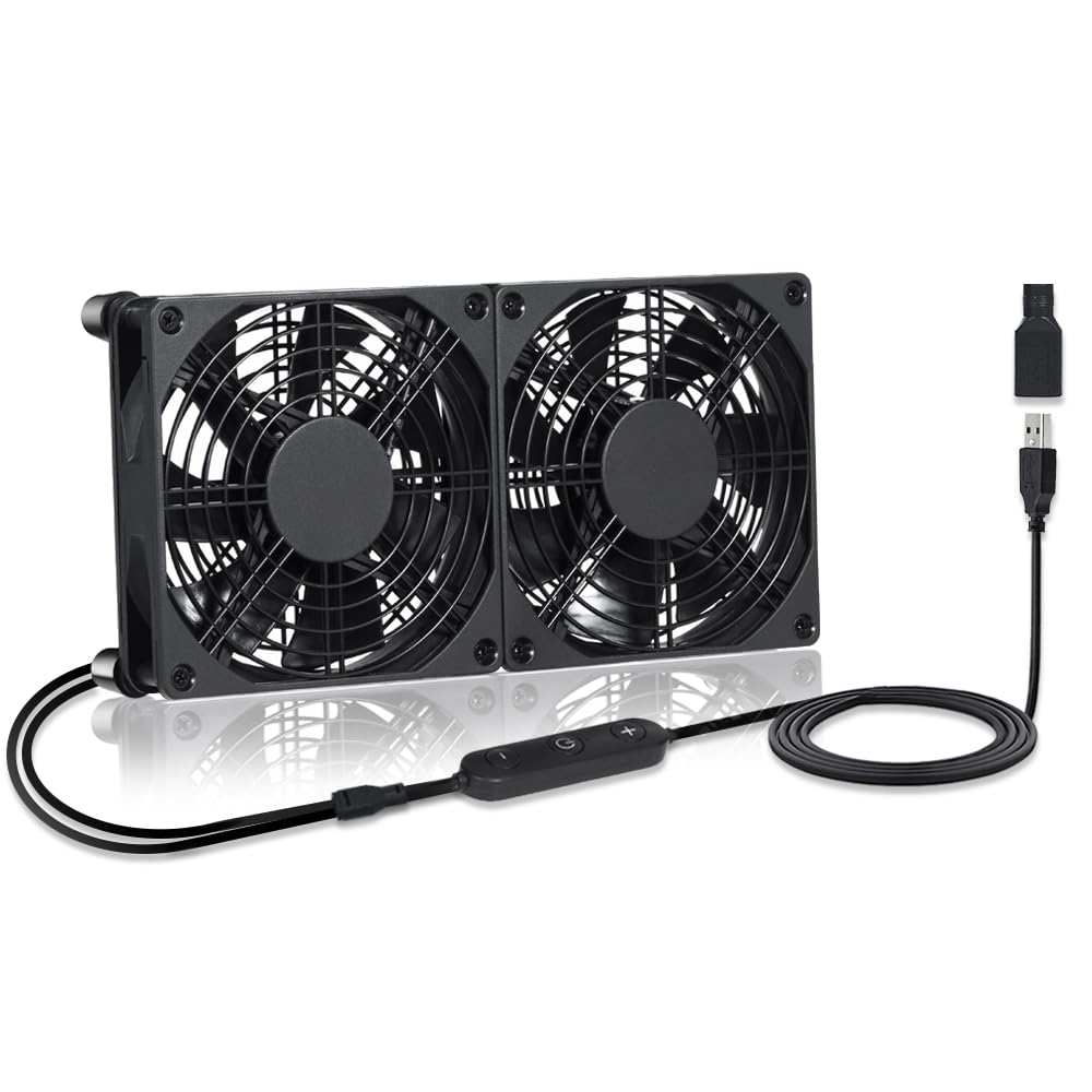 Dual140mm 10-Speed Regolabile IPX5 Caso di Raffreddamento Ventola per Ricevitore DVR Xbox TV Box Router 5V 12V USB/DC Alimentazione