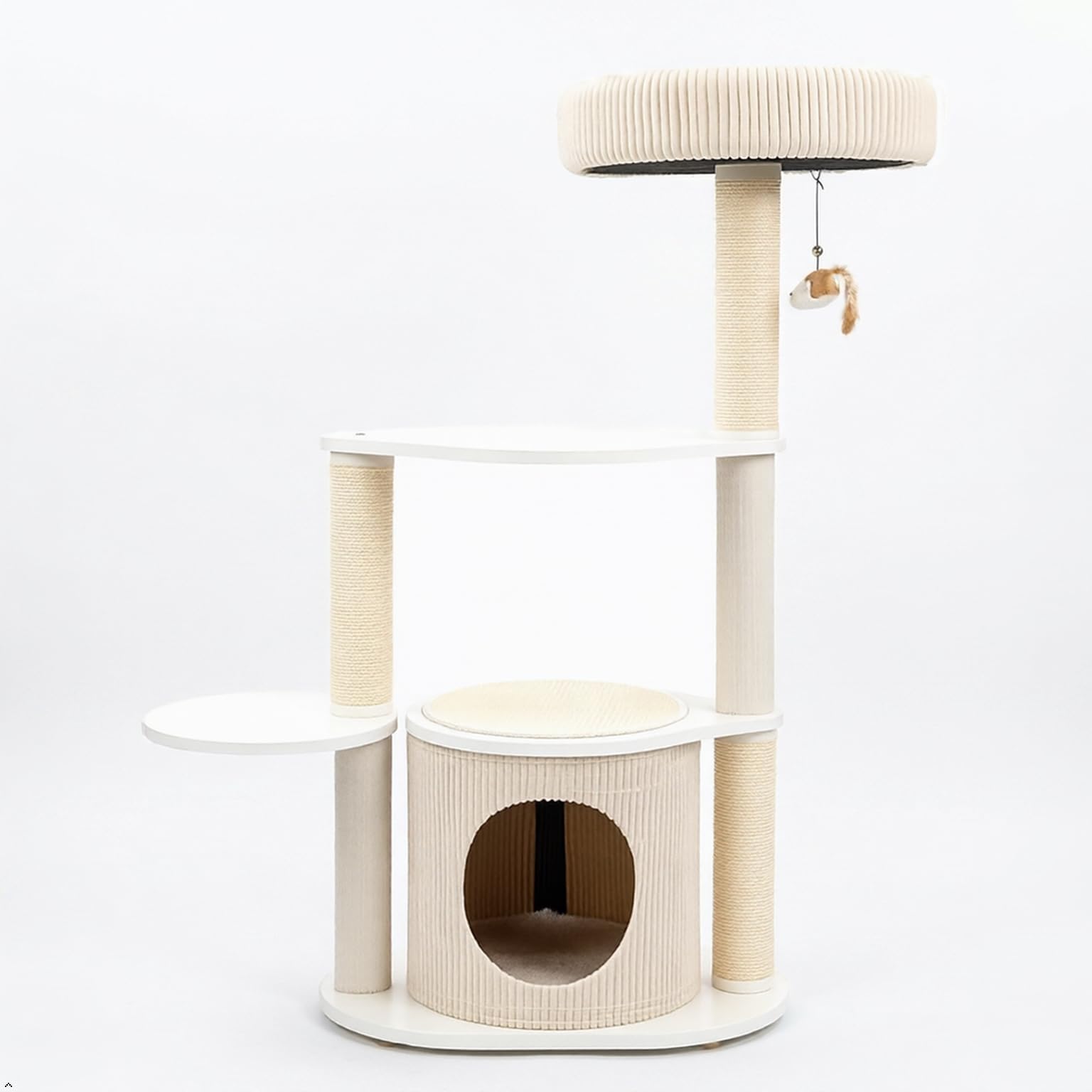 GOPLUS Kratzbaum, 105 cm hoher Katzenbaum mit Sisal Kratzstämmen | Kratzturm mit Katzenhöhle, Kratzbrett, bequemer Polsterung, Hängespielzeug, Katzenkratzbaum aus Holz, Katzenmöbel