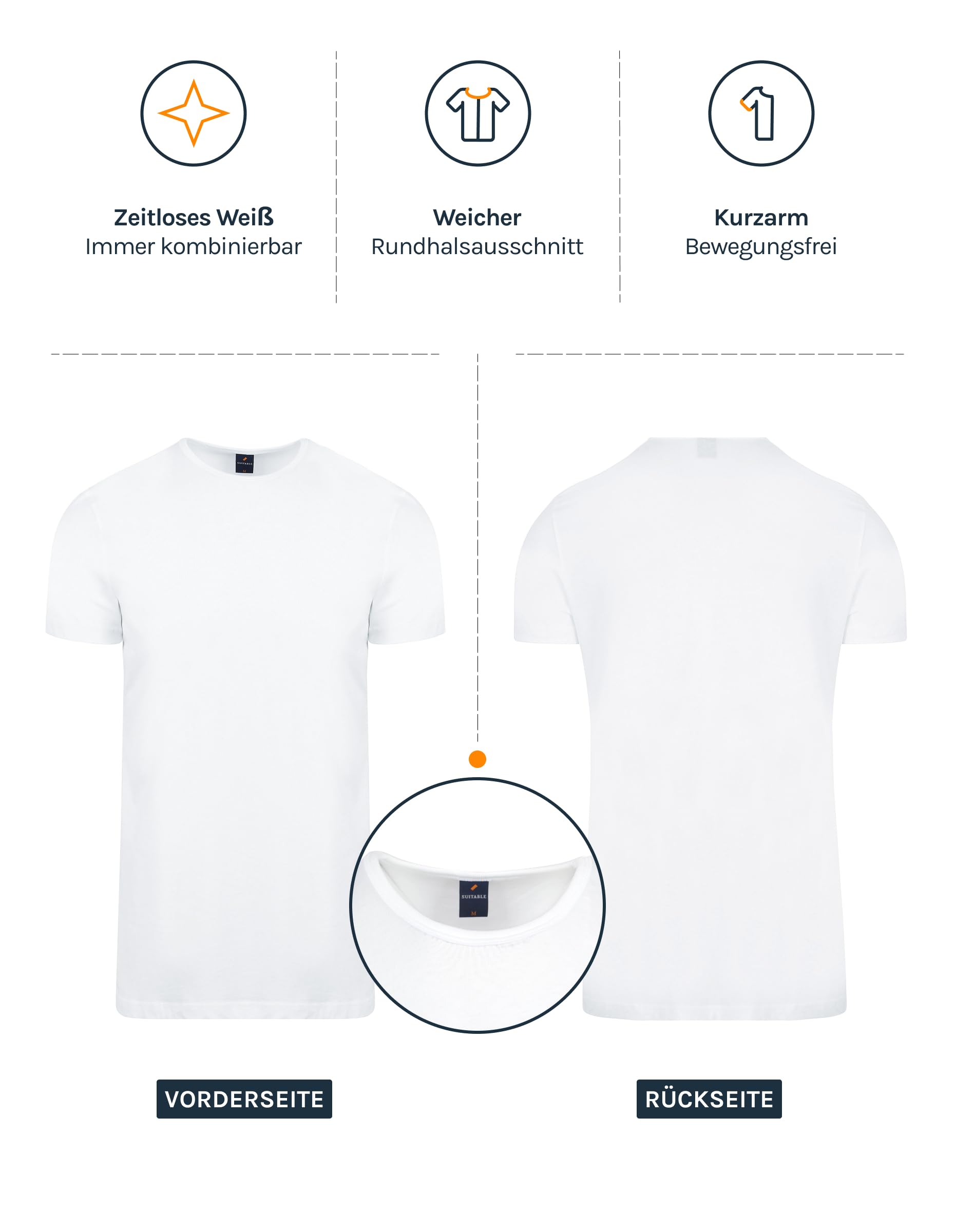 Suitable OTA Herren T-Shirts – 6er-Pack Weiße Basics mit Rundhalsausschnitt – Modern Fit – Aus Bio-Baumwolle