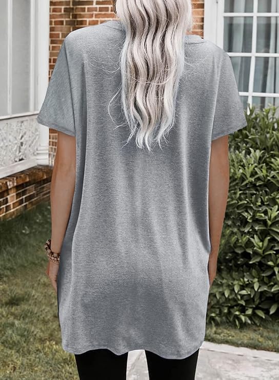 Poetsky Summer Womens Tunic Tops for Leggings with Pockets Short Sleeve Casual Long T Shirts S-3XL - Image 3