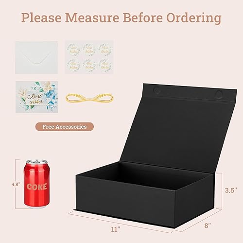 Miniatura 7 de MESHA 11 x 8 x 3.5 pulgadas, 1 caja de regalo magnética negra con lazo, cajas de regalo de Navidad para almacenamiento, cumpleaños, graduación, boda
