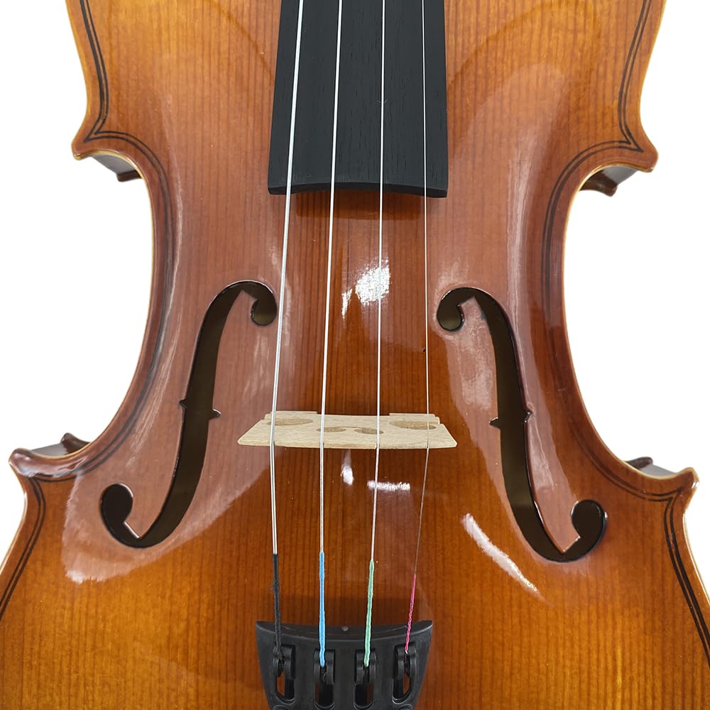 Juego de violín acústico 4/4 para principiantes, juego de violín de madera contrachapada de tamaño completo, color marrón mate con funda rígida y lazo esencial para principiantes (brillante)