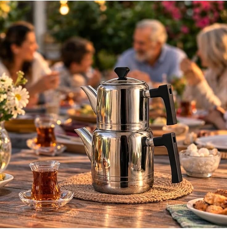 Yonca Lines Nil Aile Boy Çelik Çaydanlık Bakalit Siyah Soft Kulp