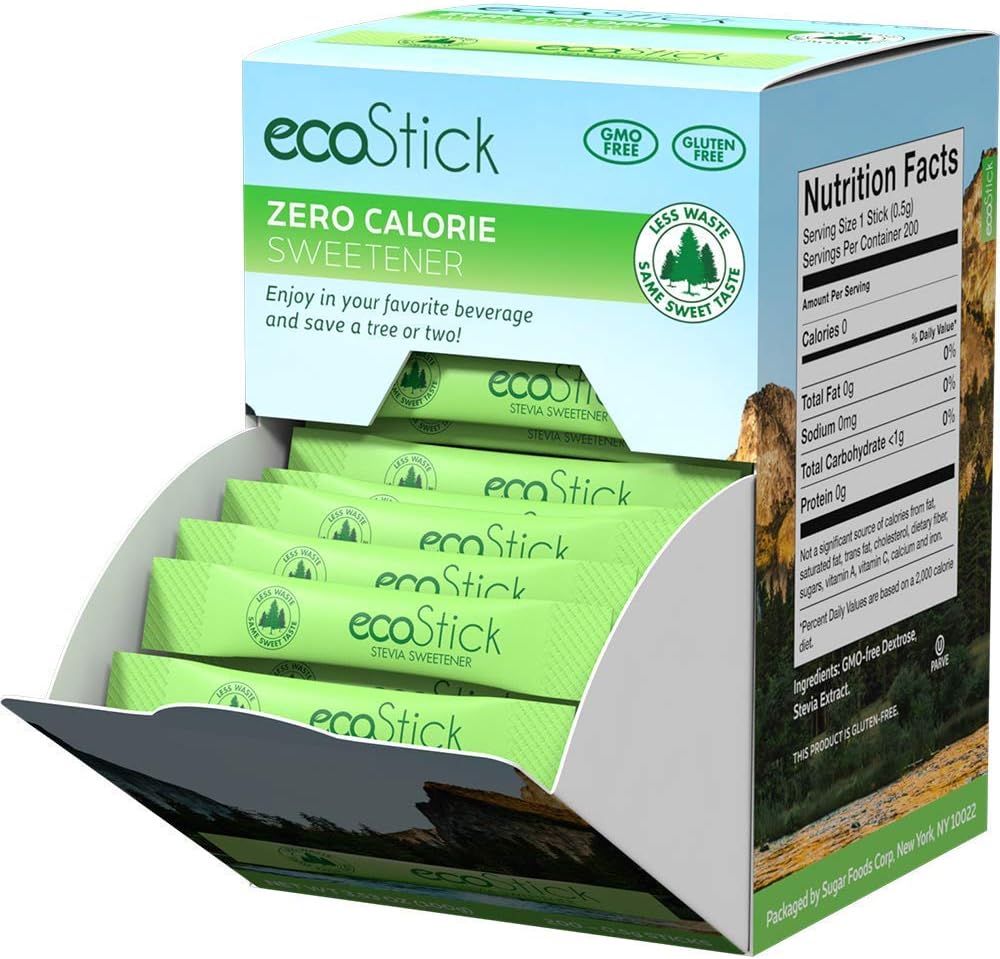 ecoStick Zero Calorie Sweetener Packets | Green Stevia | 200 Count | Gluten Free