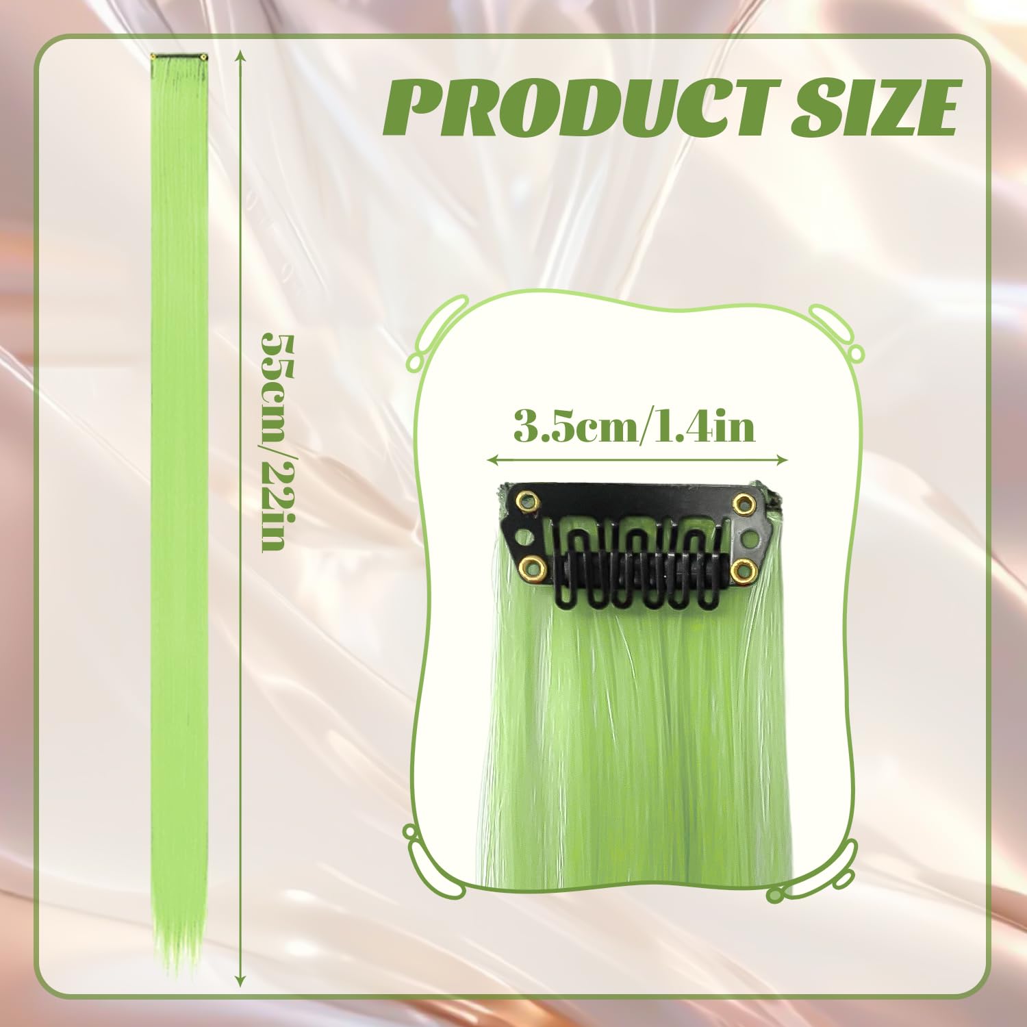 10 Pcs Coloured Hair Extensions, Light green, 55 cm - Image 2