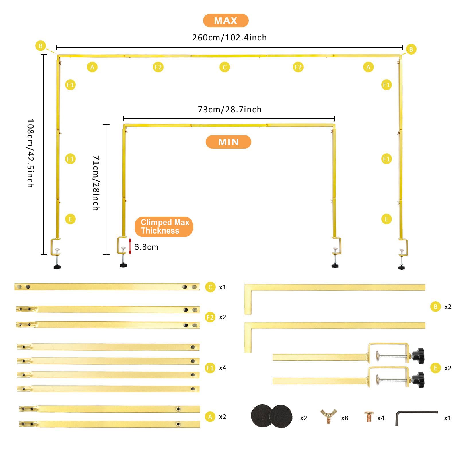 Domigard Asta Decorativa per Tavolo, arco da Tavolo Regolabile con Morsetti, in Metallo, per Tavoli, Compleanni, Matrimoni, Halloween, Decorazioni per Feste di Natale,28,7"-98"