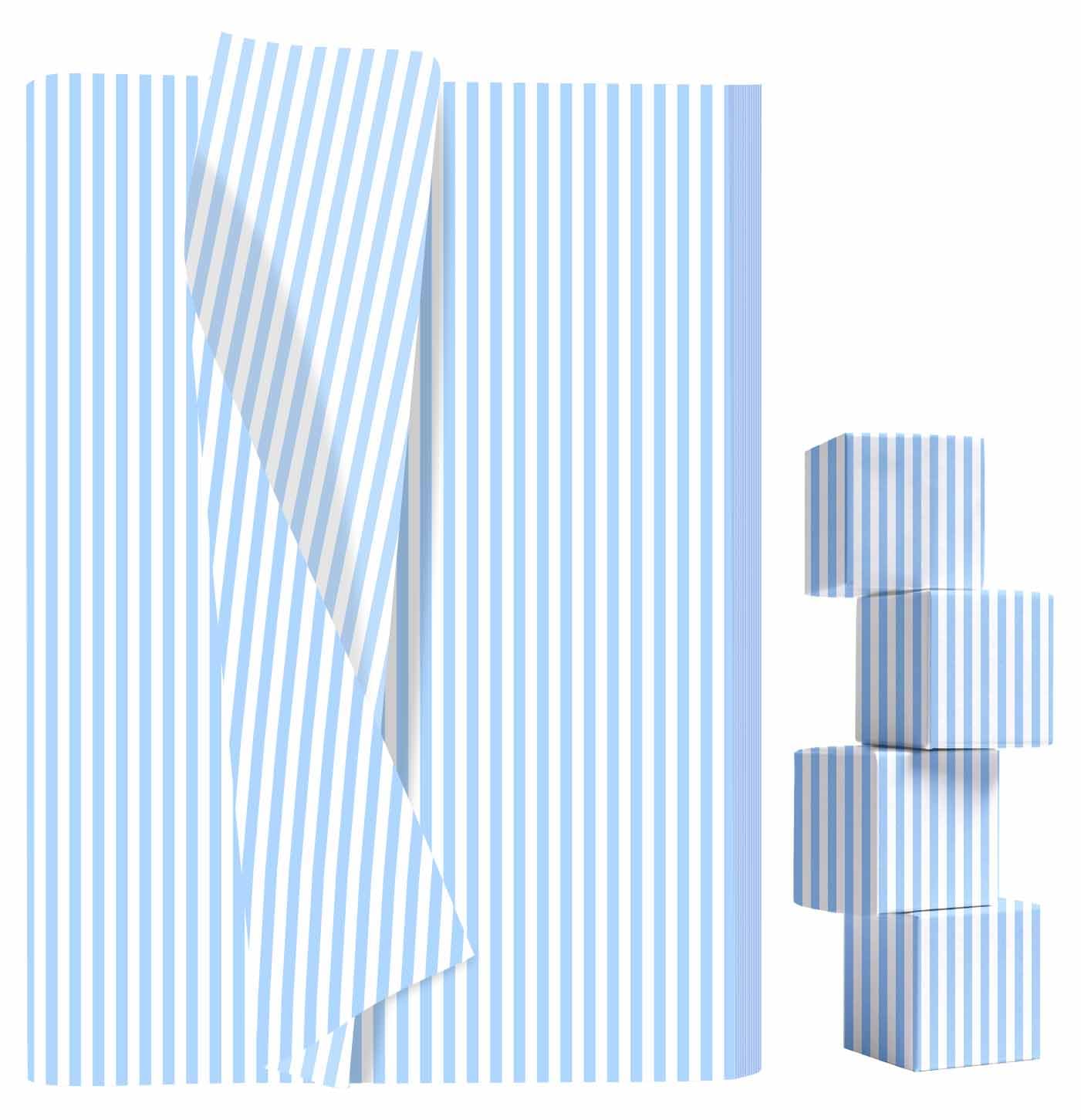 AVXINSOK 10 Sheets Light Blue Striped Tissue Paper 14 x 20 Inches Baby Blue and White Striped Gift Wrapping Tissue Paper for Gift Bags Wedding Birthday Party Packaging Crafts