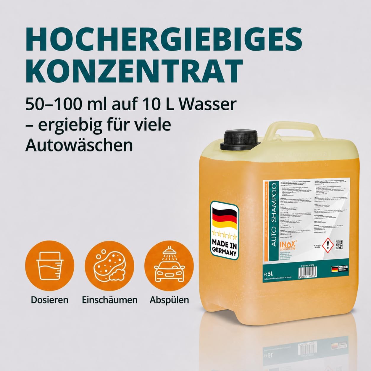 INOX Nano Line Autoshampoo Konzentrat 4x5L, hochdruckreinigergeeignet | Sanfte, schonende Reinigung für PKW, LKW, Wohnmobil und Motorrad. Ideal geeignet für den Einsatz im Hochdruckreiniger