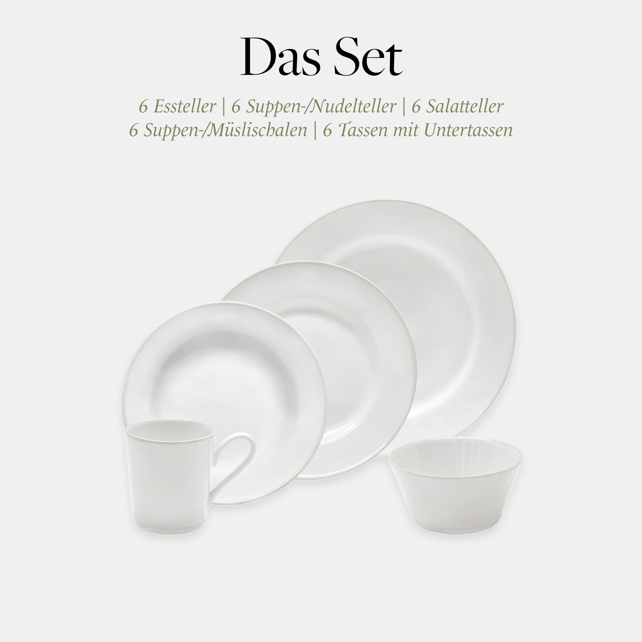 Costa Nova Geschirrset Beja: 30-teiliges Steinzeug-Set, Spülmaschinen-, Mikrowellen-, Ofen- & Gefrierfest, Komplettes Service für 6 Personen mit flachen & tiefen Tellern, Schalen & Tassen, Weiß/Creme
