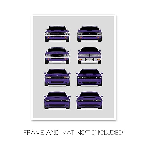 Miniatura 2 de Dodge Challenger Generations Inspired Car Poster - Handmade Print of Challenger SRT - Purple, 11x14" Satin Print (Unframed) - Perfect Gift for Car