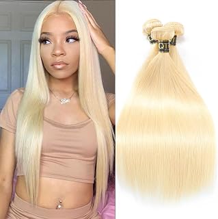 Beauty Blonde Straight Human Hair Bundles 18A Grade 100% Brazilian Human Hair Color #613 Platinum Blonde Straight Hair Bundles 10" 12" 14" Light Blonde Color Bundles 613 Color