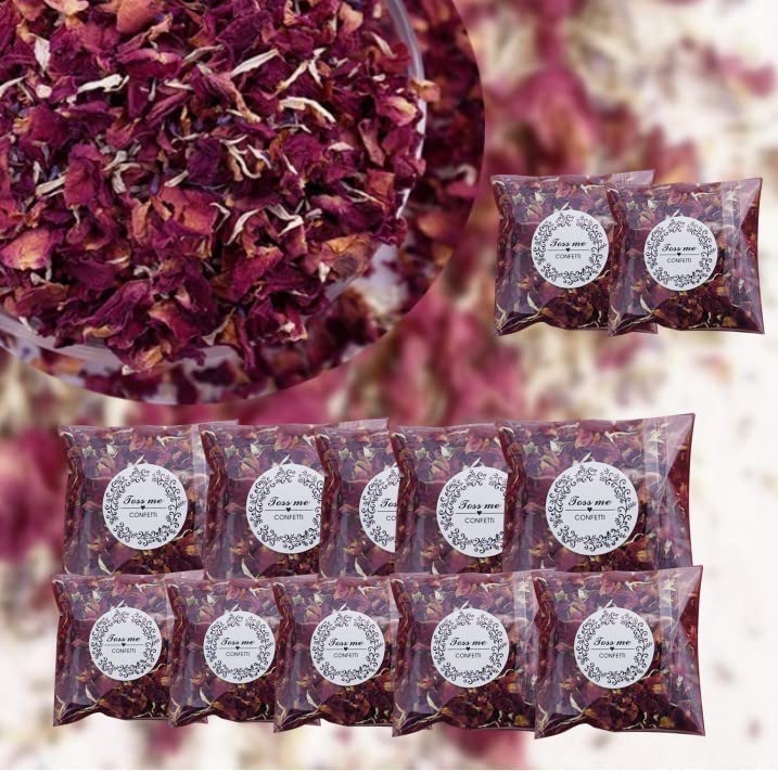 skytowards 12 Paquetes Confeti de Boda Pétalos de Rosa Natural, Flores Secas Secas Biodegradables para Decoración de Fiesta (Rojo)