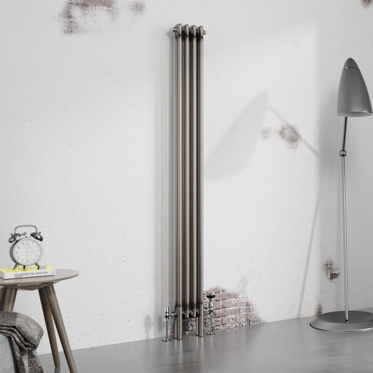 Warmehaus 1800x200mm Raw Metal Vertical Column Radiator Double Traditional Cast Iron Style Bathroom Radiator