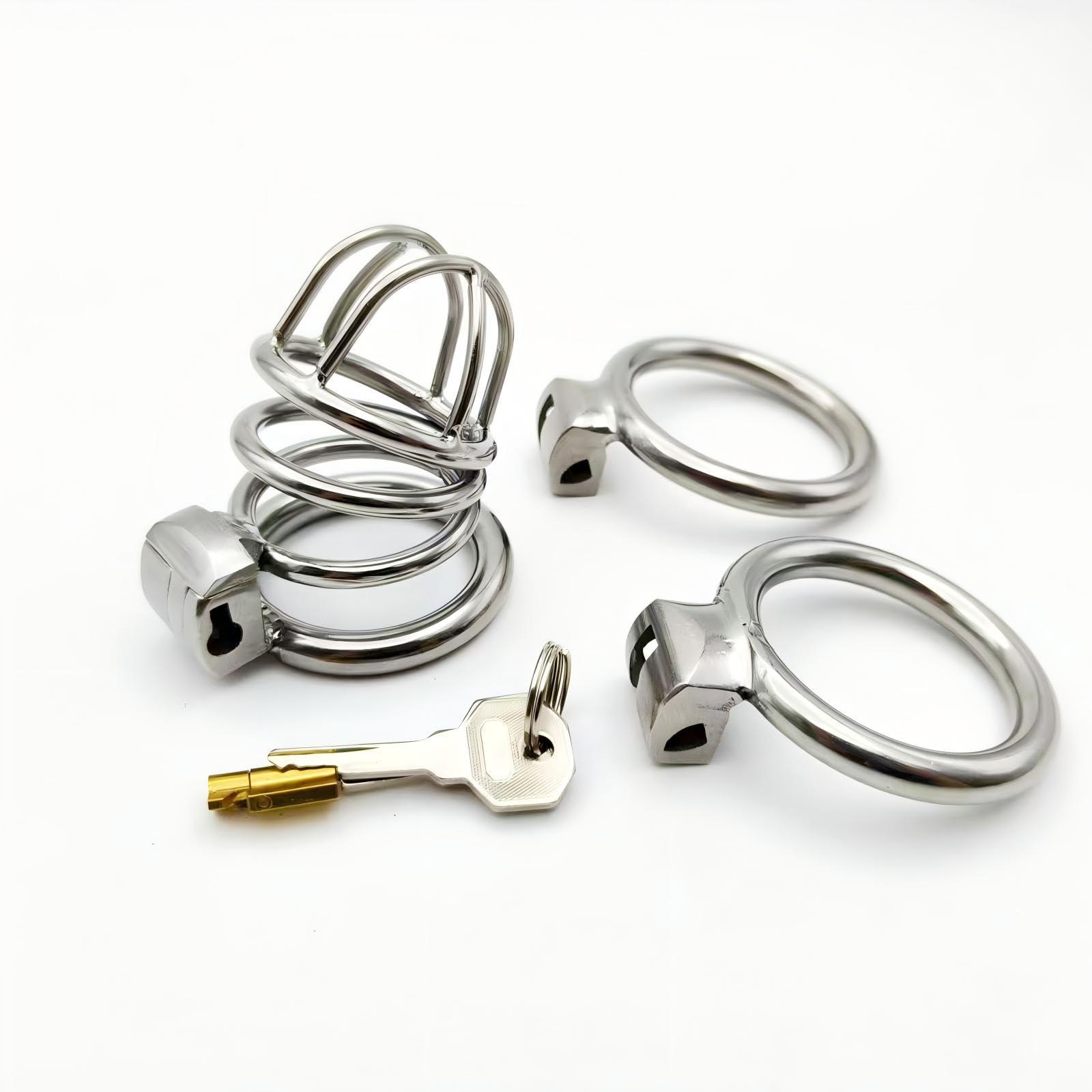 Cage de Chasteté en Métal Cage de Chasteté Pénis avec 3 Ring de Tailles Différentes et Serrures Invisibles Chastity Cage avec Grande Ouverture pour La Ventilation Sex Toys Cage Chastetée (Large)