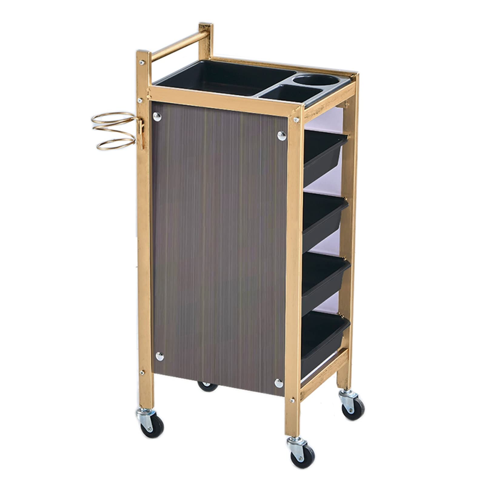 5-poziomowy wózek serwisowy do salonu fryzjerskiego, złoty wózek narzędziowy do włosów z 4 tacami i stojakiem na suszarkę do włosów, 36 x 32 x 85 cm, profesjonalny sprzęt do salonu dla stylistów