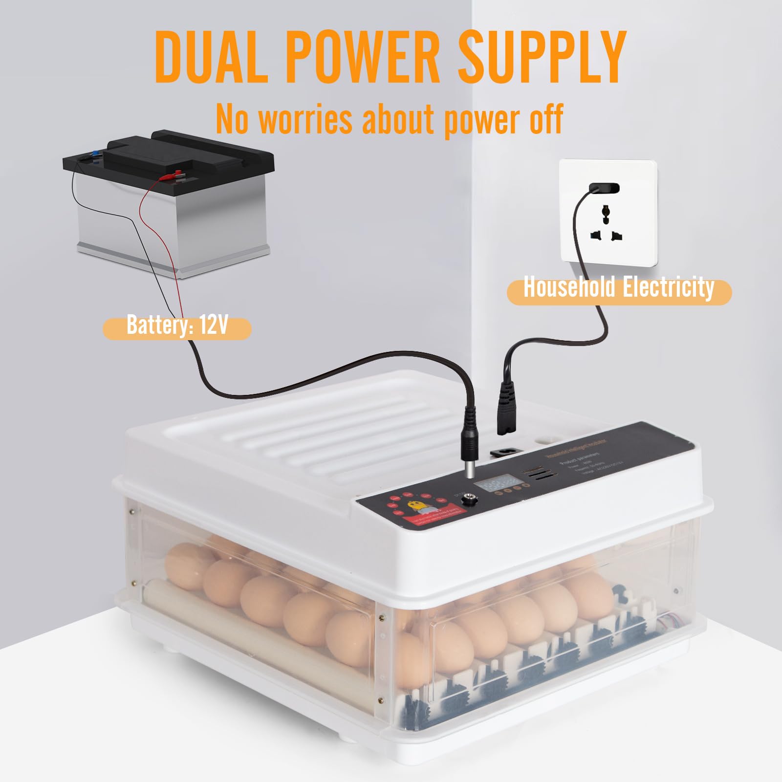 Todeco Couveuse Automatique 48 Œufs, Incubateur avec Température Réglable | Retournement Automatique, Humidification Automatique, Mire-œufs LED, Double Alimentation Électrique, pour Volailles