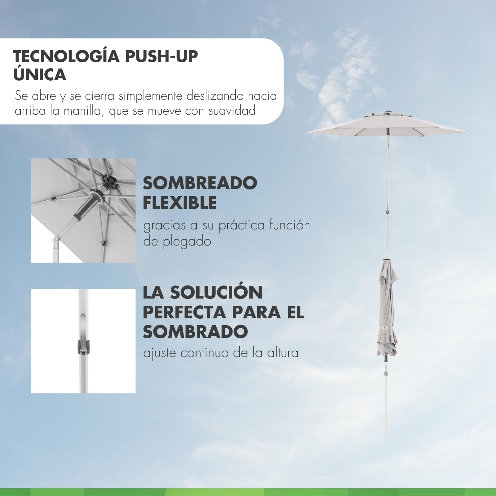 Doppler AluPro Push Up 200x250 cm sombrilla I Parasol para balcón y terraza I Fácil de abrir y cerrar gracias al mecanismo Push I Protección UV 80