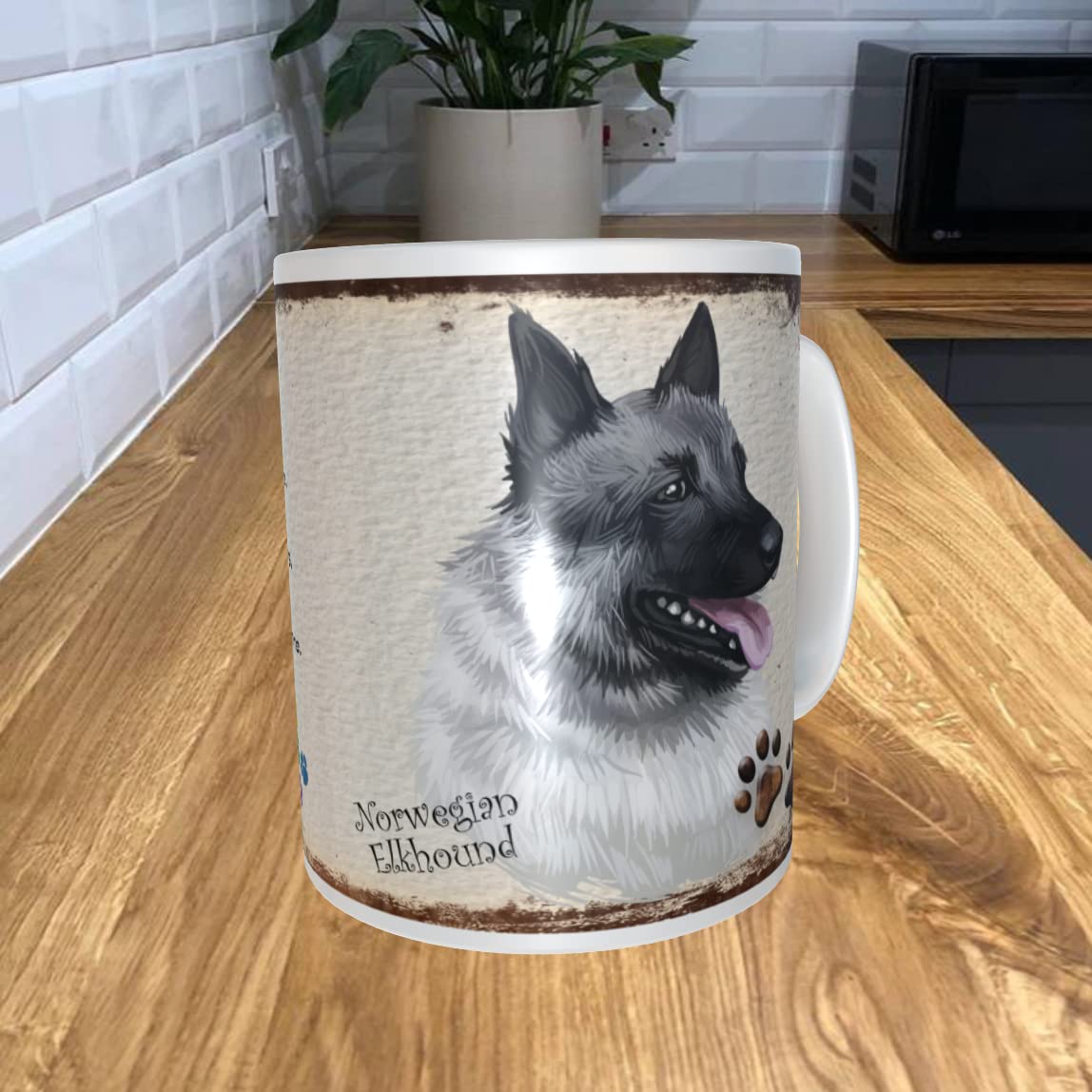 Shawprint Limited White Norwegian Elkhound Dog 11Oz Coffee Mug My Dog's Rules Theme 956Drmug