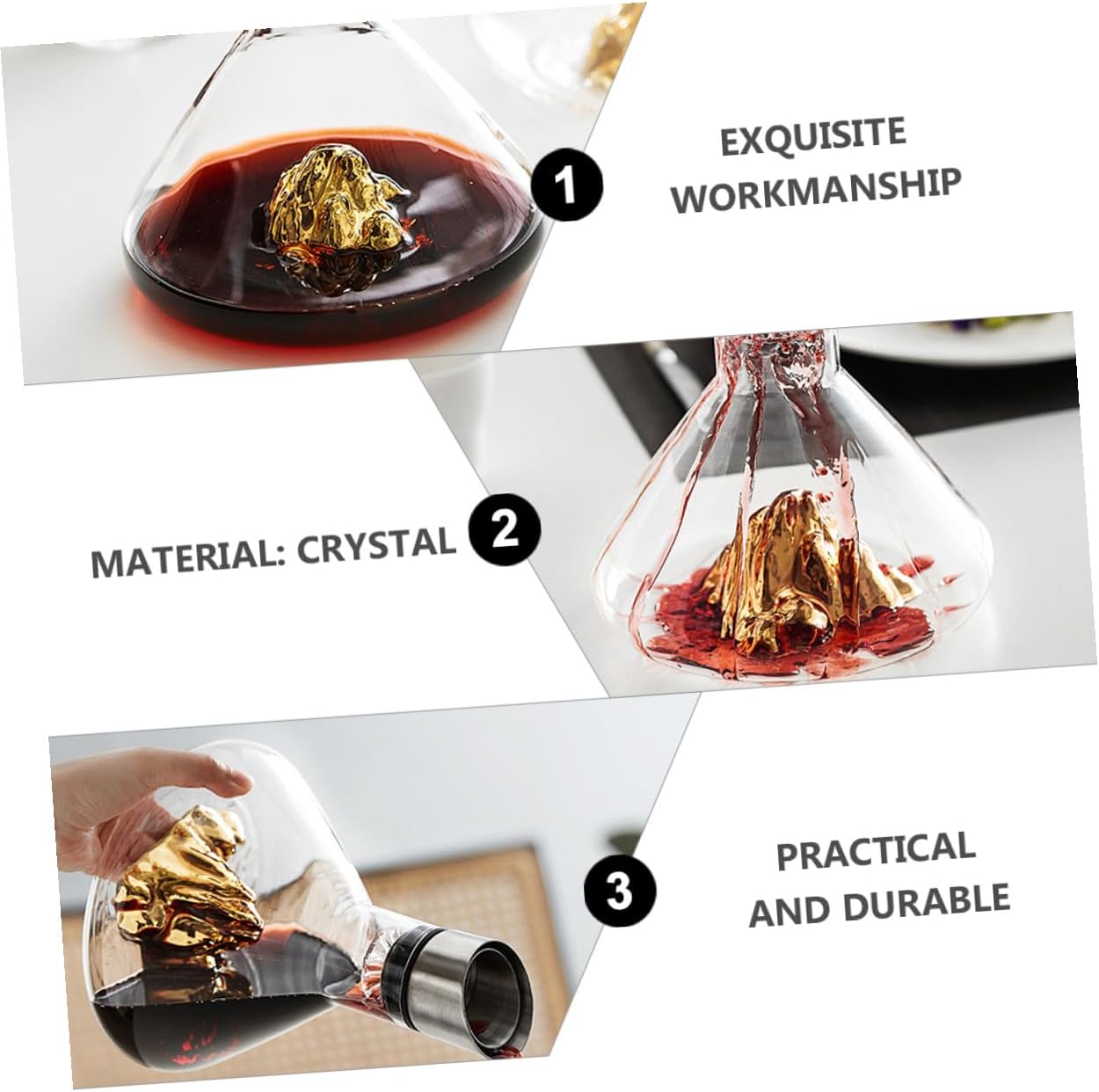 Golden Iceberg Crystal Wine Decanter 1500ml Fast Handheld Decanter for Household Use with Artistic Design Suitable for Red Wine Aeration and Serving