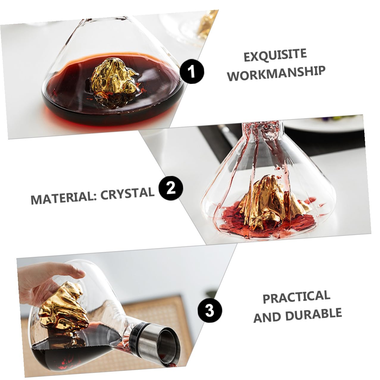 Zerodeko Decanter per Aerazione e Decantazione Rapida per Dorato in Cristallo da 1500ml Design e Inclinata per Serate e Degustazioni