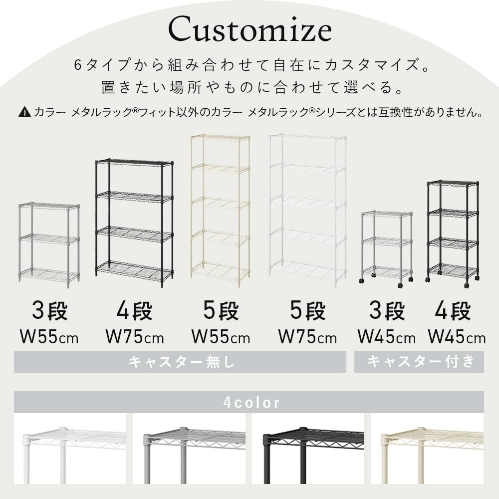Amazon｜アイリスオーヤマ カラーメタルラックフィット 4段 幅75