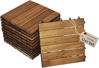 Holzfliese 01, Akazienholz geölt, 11 Fliesen für 1m², 30x30 cm, Bodenbelag mit Drainage, Balkonfliesen/Terassenfliesen/Klickfliesen