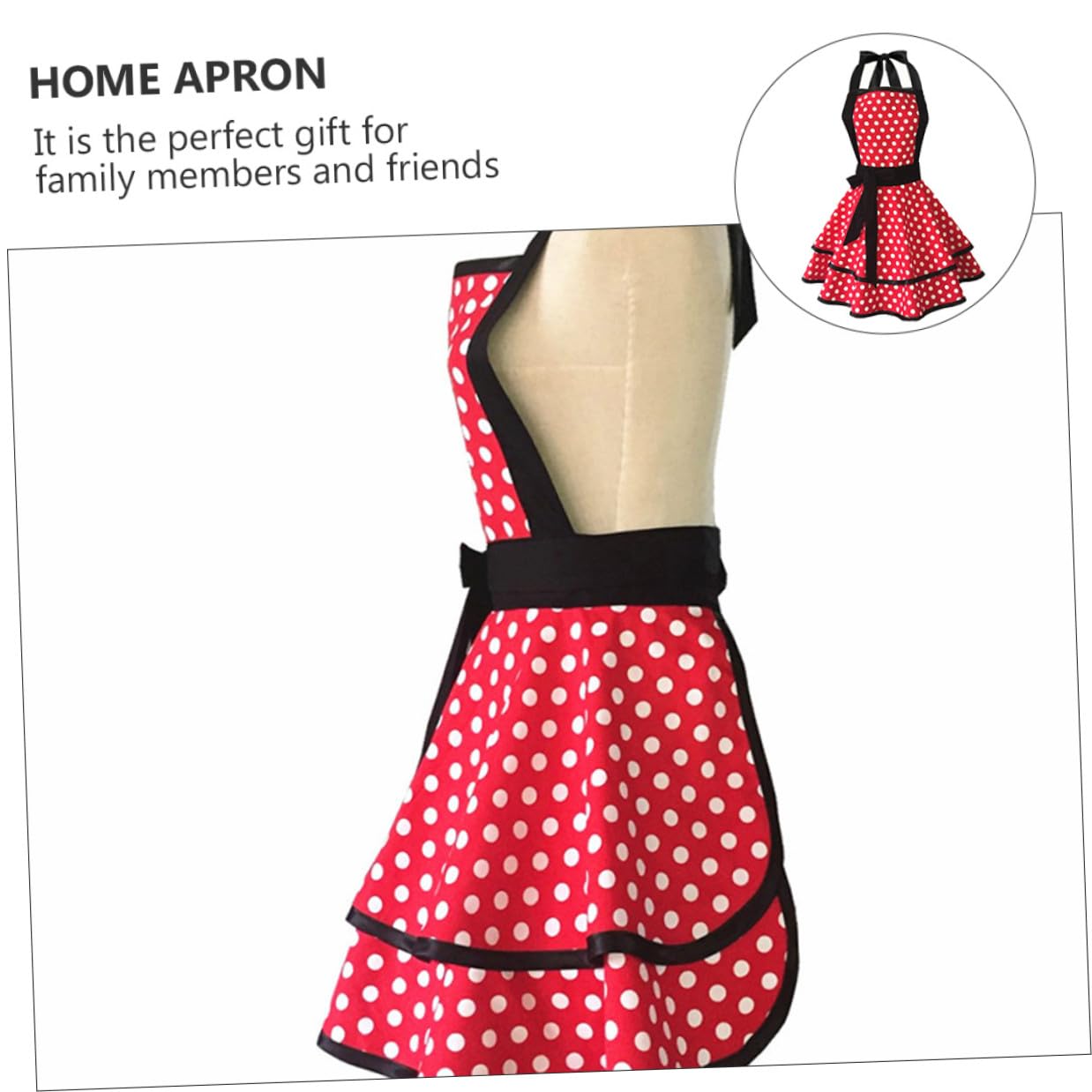 GARVALON Grembiule da Cucina Grembiule a Gonna Ampio in Cotone Puro Doppio Strato e Motivo a Pois per Lavoro in Cucina e Uso Domestico