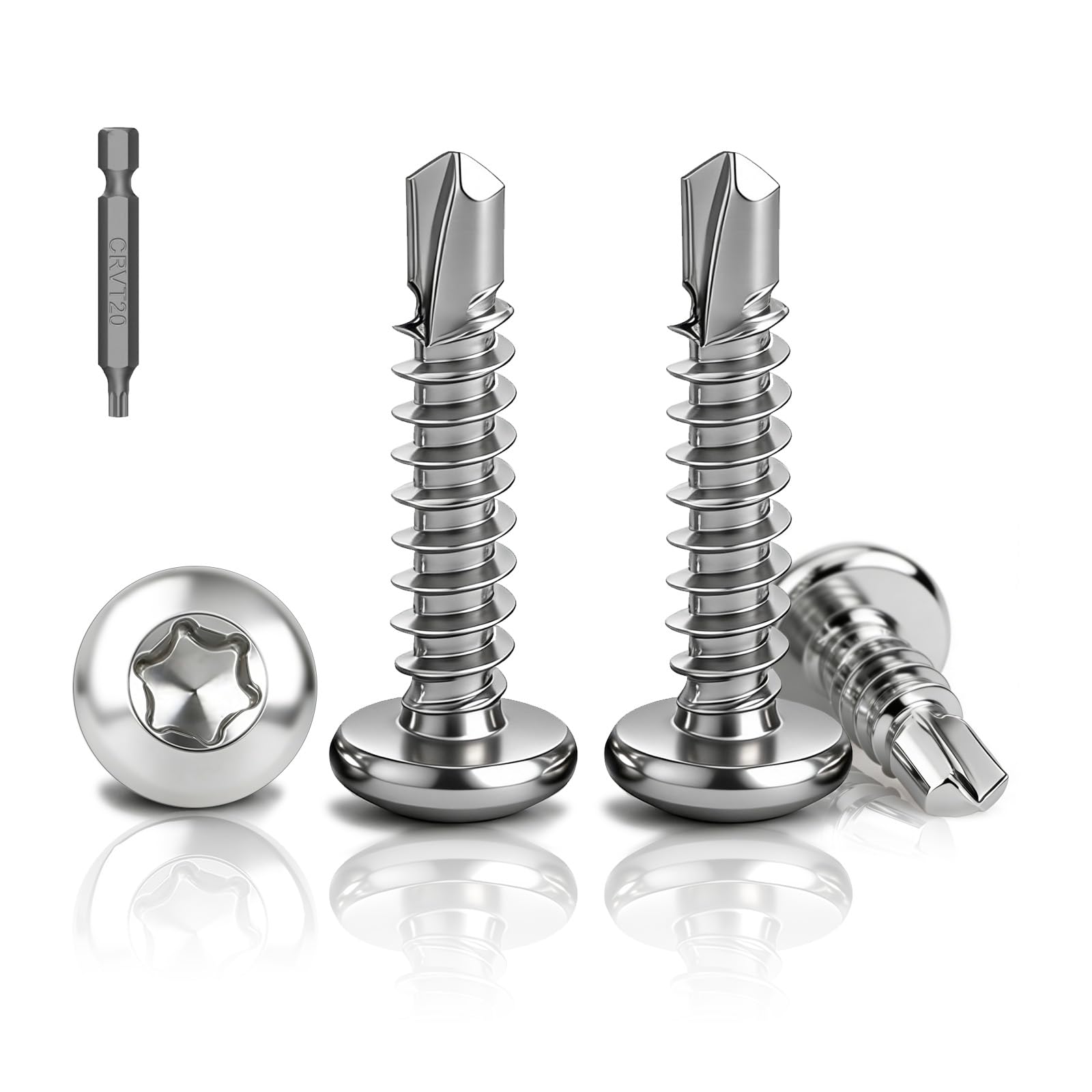 120 Stk Torx Bohrschrauben Edelstahl M4,2x32mm Selbstschneidende Schrauben | Linsenkopf Selbstbohrende Schrauben, Rundkopf Blechschrauben Edelstah 410, DIN7504 Metalldachschrauben für Stahl Holz Blech