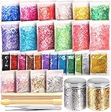 LEOBRO 41PCS Epoxidharz Zubehör Set, Harz Zubehör Dekoration Kit mit Glitzerpulver, Glitter Pailletten, Goldfolie Flocken, Muscheln Basteln, löffel, Pinzette, Glitzer für Resin, Nagelkunst