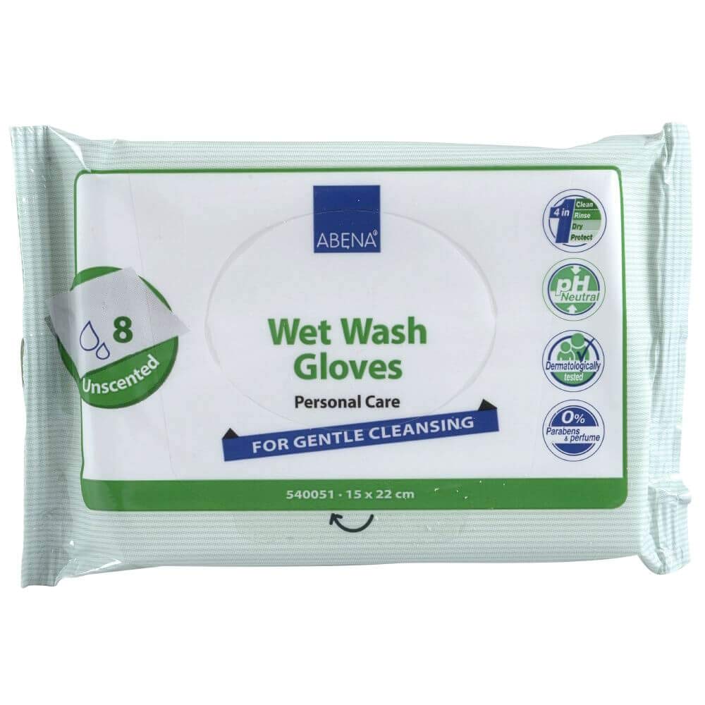 Abena Wet Wash Gloves, Pack of 8