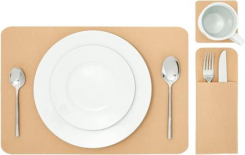 Miniatura 3 de Juvale Juego de 8 manteles individuales de fieltro para mesa de comedor y decoración de cocina con posavasos y bolsas para cubiertos (beige, 24