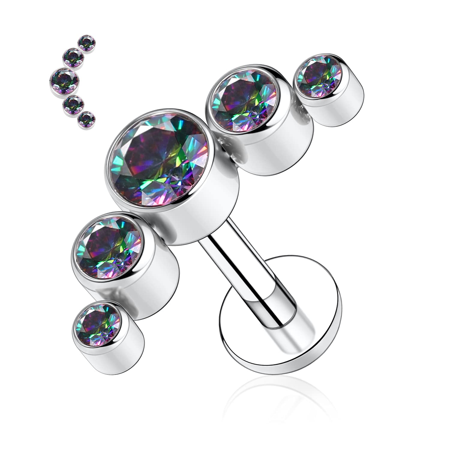 AROWRO 16G Labret Studs Lip Rings G23 Titanium Monroe Lip Piercing Jewelry Internally Threaded Helix Tragus Cartilage Conch Earring Women Girls Piercing Jewelry CZ Opal — view 6