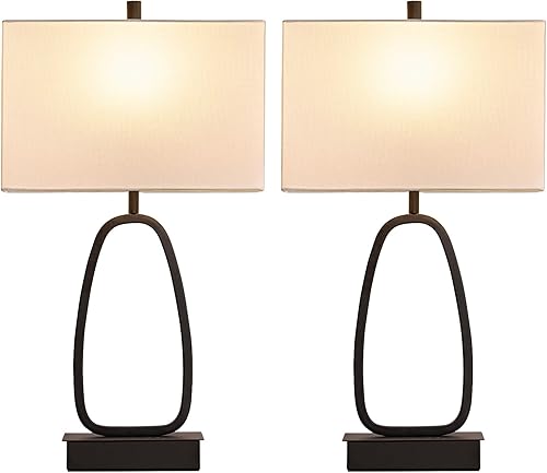 Miniatura 9 de Juego de 2 lámparas de mesa táctiles modernas de 25 pulgadas con 2 salidas USB y CA, lámparas de noche regulables de 3 vías para mesita de noche,