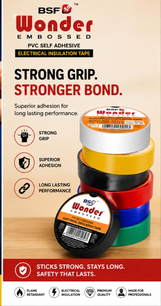 Wonder Embossed PVC Self Adhesive 12 pc Electrical Insulation Tape, Water & Moisture Resistant, Acid & Alkali Resistant-image-15