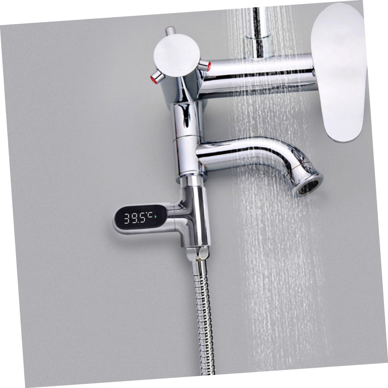 Didiseaon Medidor de Temperatura del Agua Pantalla Led para Niño Rotación 360° Medición 5-85°C y Carcasa ABS y PC Instalación Fácil Color Plata
