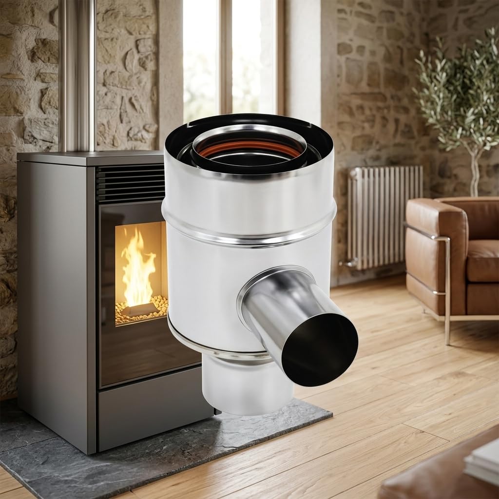 MAKA Collettore Coassiale Verticale Canna Fumaria Pellet Inox Ø 100/150 mm