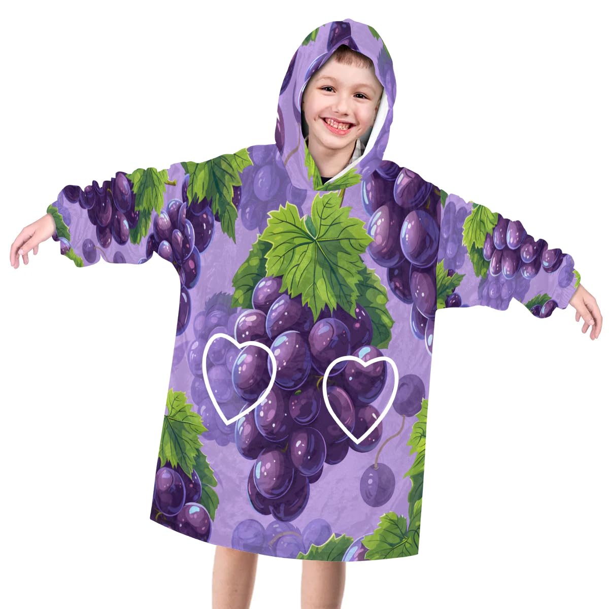 Pardick Wearable Blanket Hoodie for Kids, Fresh Grapes Fleece Sweatshirt Blanket Oversized Blanket Sweatshirt with Pocket Flannel Warm Hooded Blanket 6-10 Year Old Girl Boy Gift, One Size