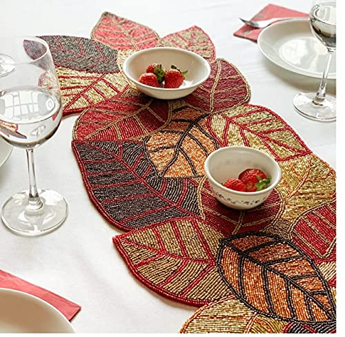 Image of Made for you Beautiful Beaded Table Runner Craftsmanship Measure 13 * 36 Inches (red Golden Colour)