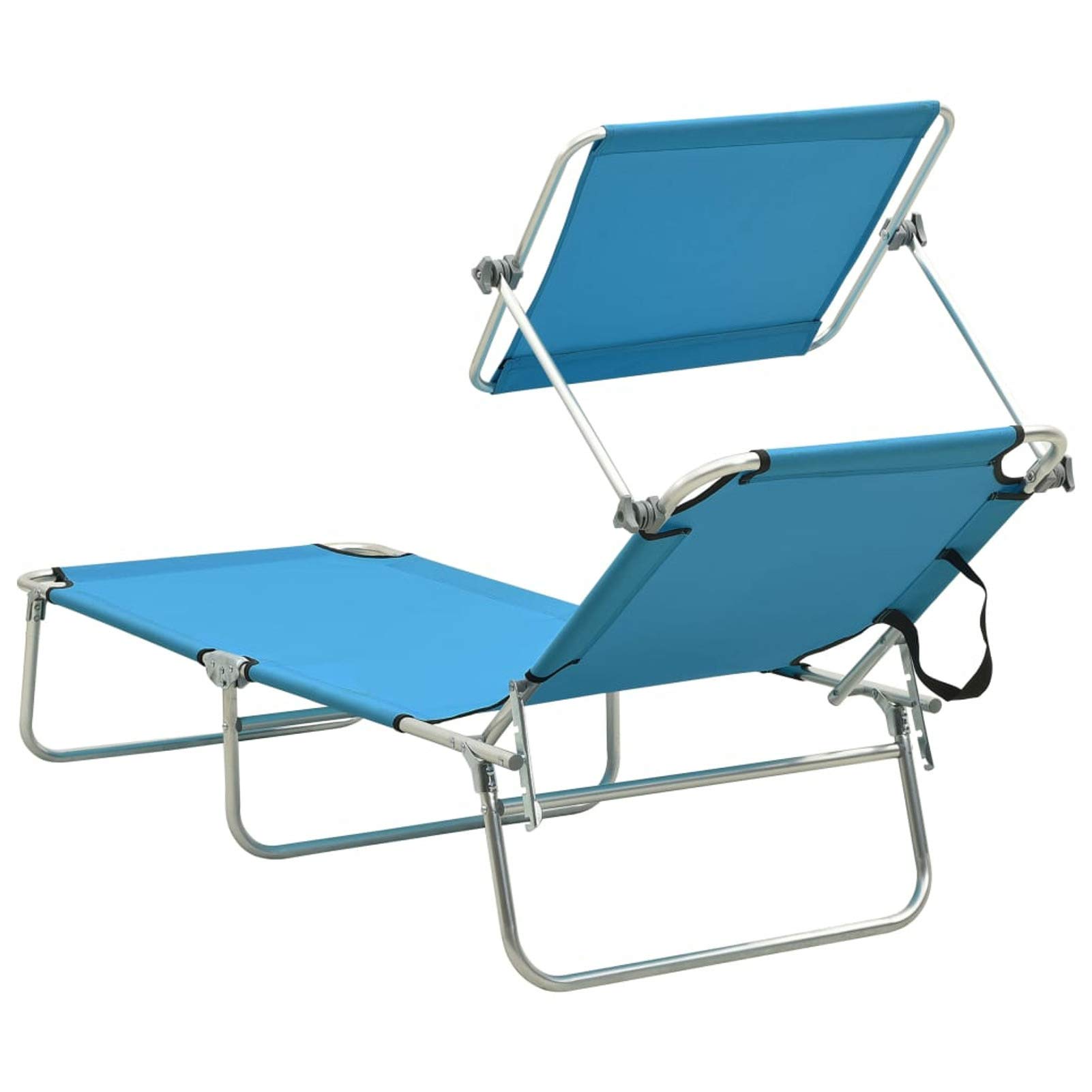 Festnight Sonnenliege Mit Dach Sonnenliege Klappbar Klappliege Strandliege Klappbar Campingliege Gartenliege Klappbare Sonnenliege Stahl und Stoff Türkis und Blau