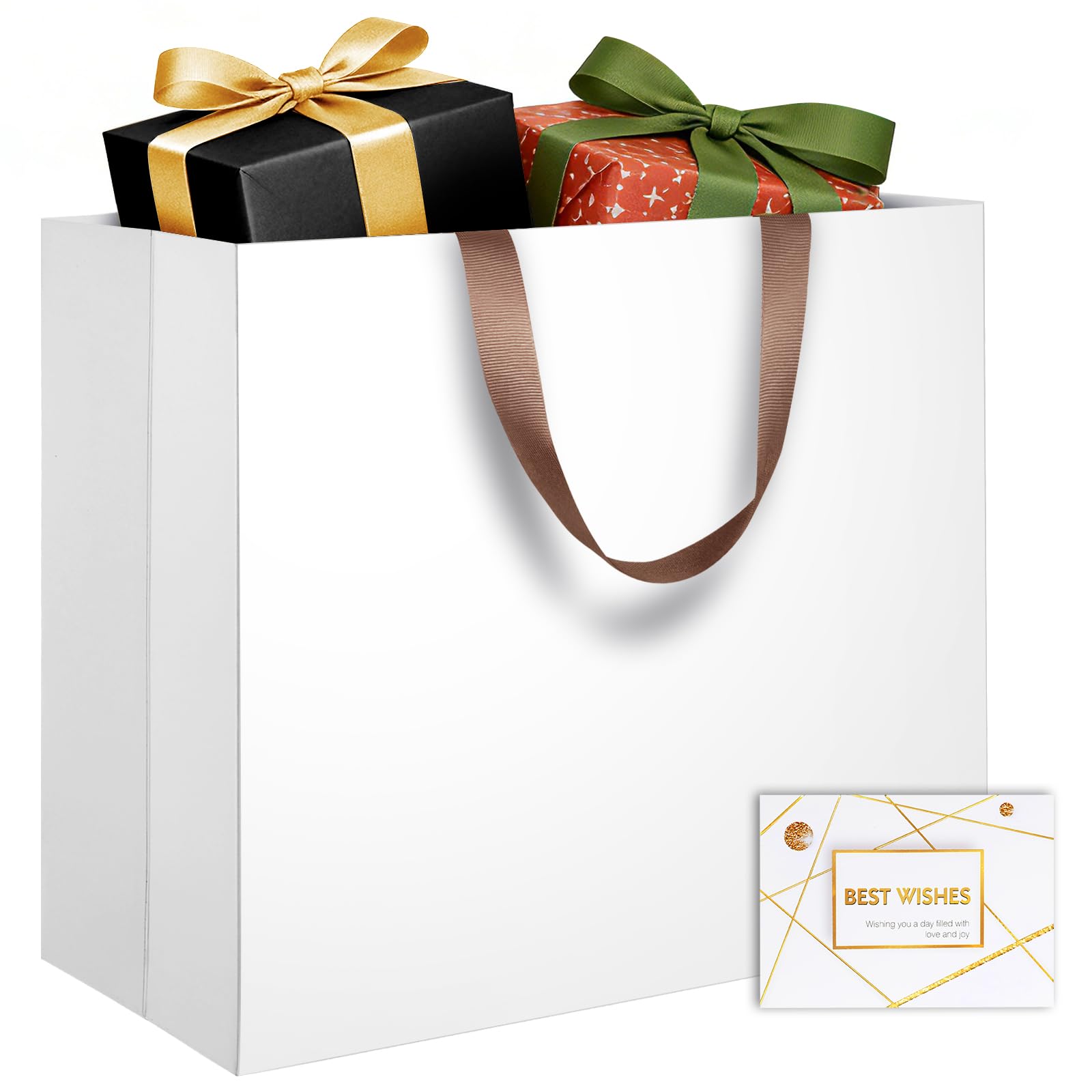 LVNRIDS Extra Large Gift Bags White, Luxury XL Gift Bag with Handle 43 x 13 x 32 cm, Extra Large Gift Bags with Greeting Card for Presents Wedding Birthday Party Christmas Valentine Mall