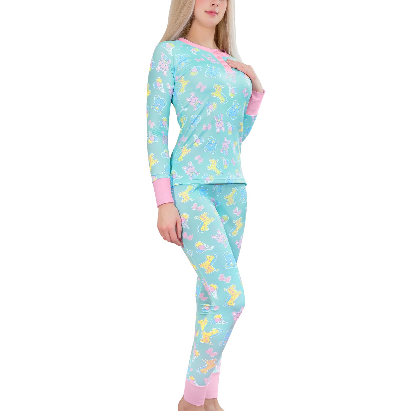 LittleForBig Dos Piezas Set de Pijama de Manga Larga para Mujer - Sedoso Suave, Cómodo Elástico y Transpirable Baby Parade Temática Ropa de Dormir