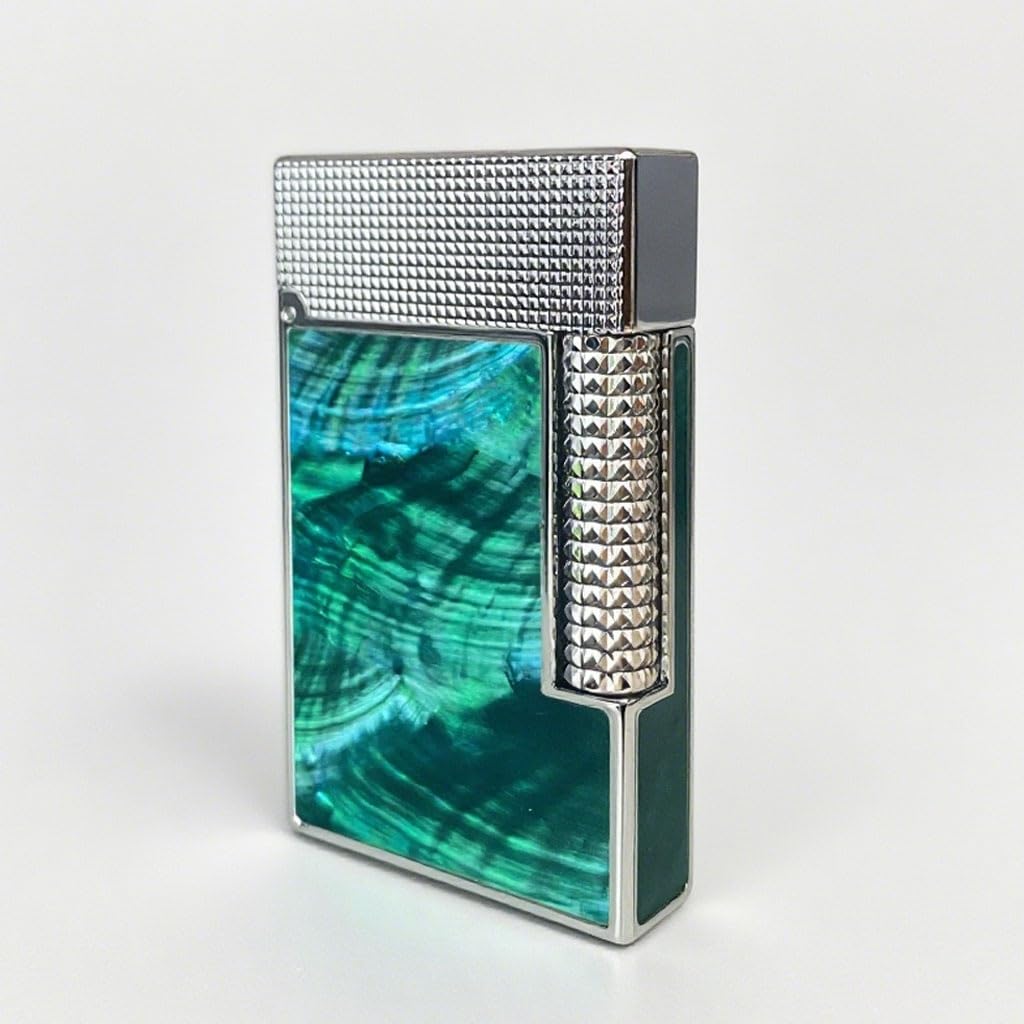 High-end Inlaid Colorful Shell Butane Lighter Flip Sound Side-Sliding Wheel Ignition for Decoration Collection Gift Silver 4