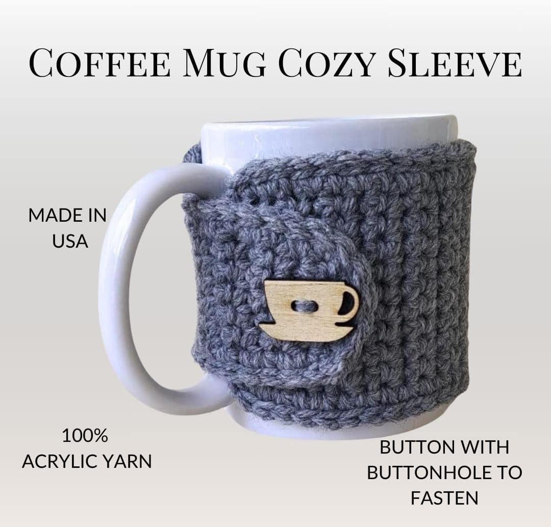 Mug Cozy with Wooden Cup and Saucer Button Set of 2 Custom Color Options