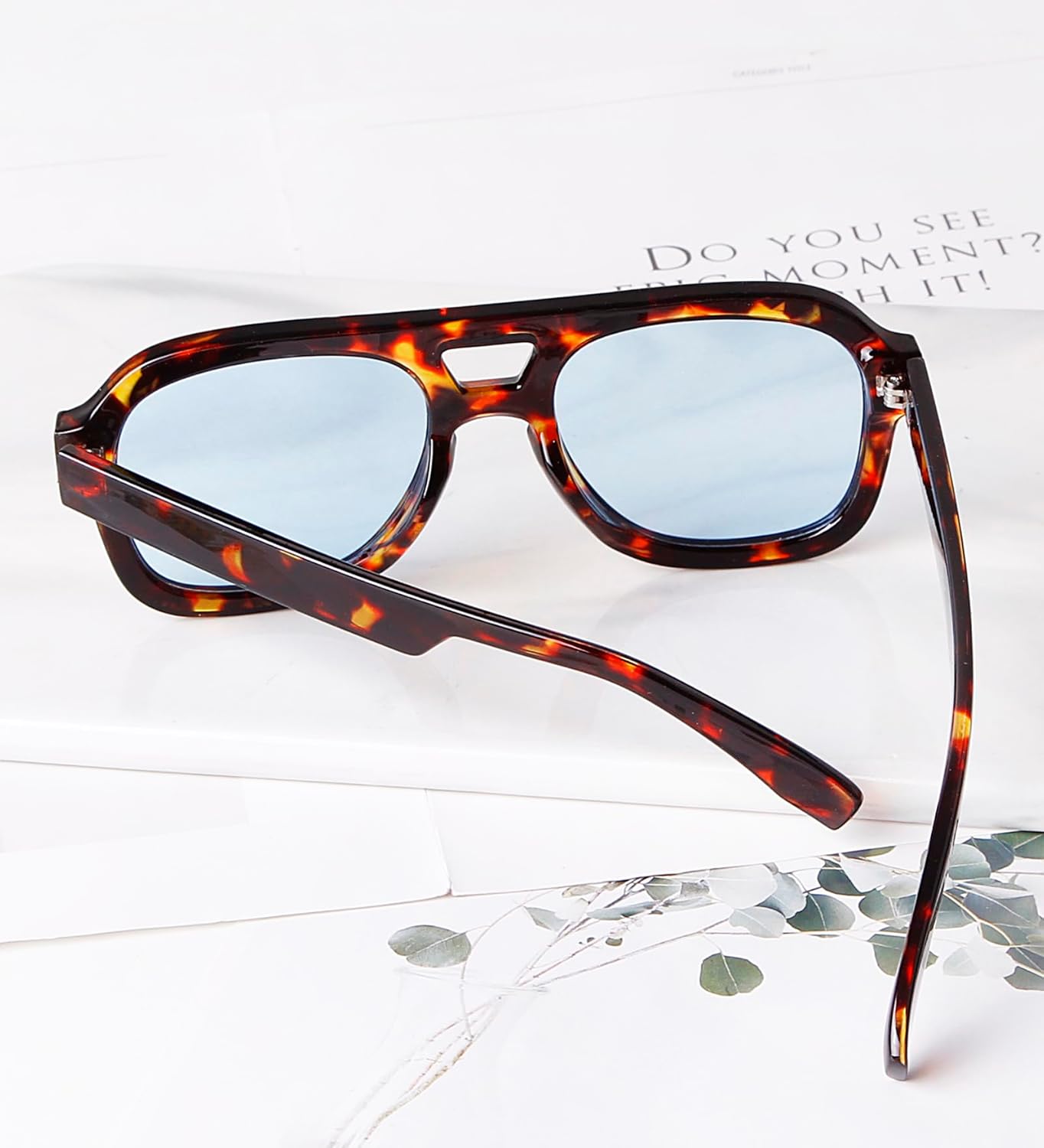 SDINM Trendy Blue Aviator Sunglasses for Women Men Designer Hexagon Square Thick Frame Sun Glasses Tortoiseshell Shades - Image 6