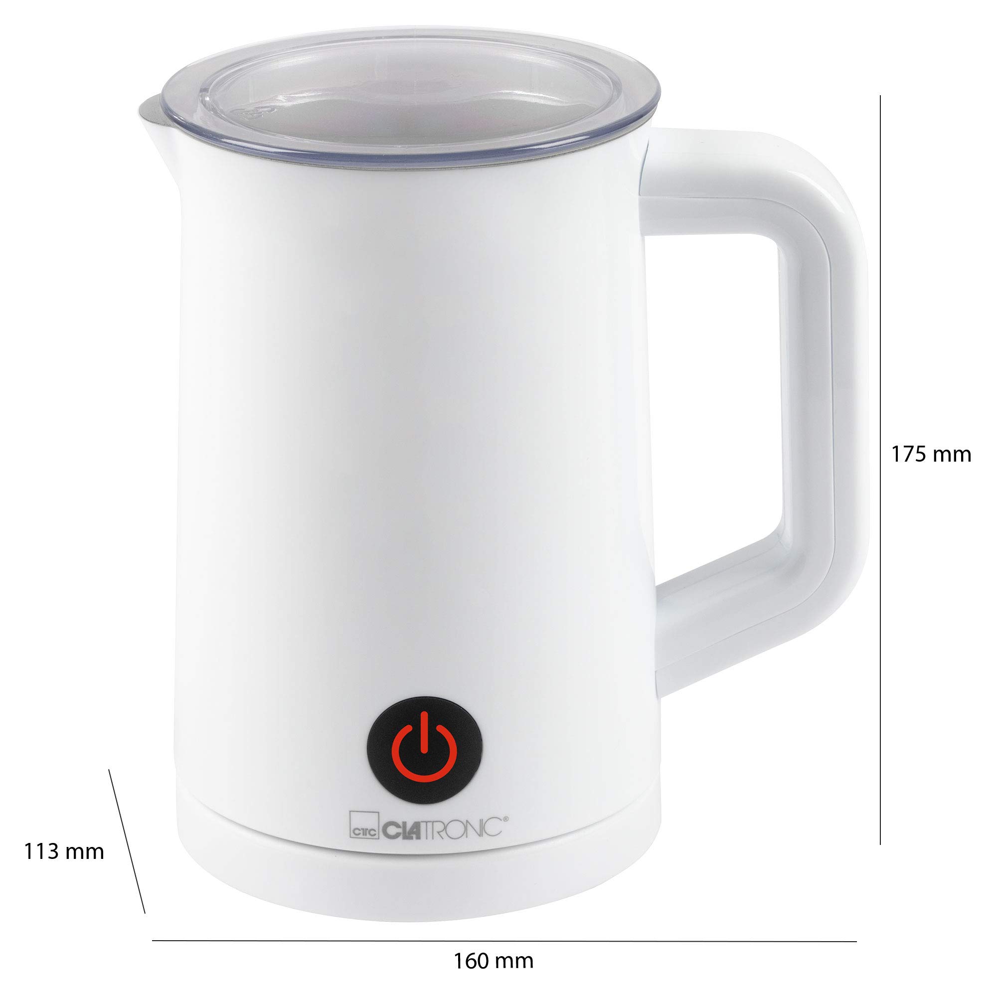 Clatronic MS 3693 - Batidora Espumadora de leche eléctrico automático, recipiente 550ml, función calentar/frío, apagado automático, 500W, color blanco
