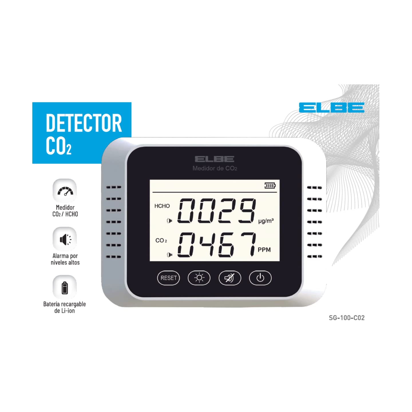 Elbe SG-100-CO2 MEDIDOR DE CALIDAD DE AIRE Y CO2