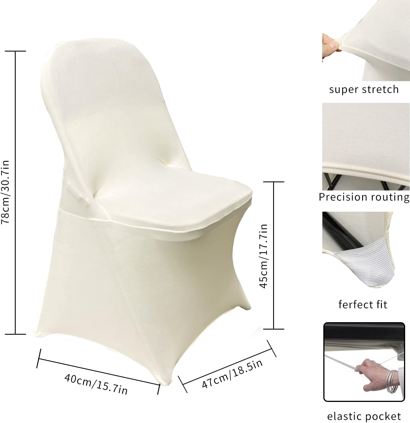 HAINARverS Stretch Spandex Folding Chair Covers 30PCS Universal Fitted Chair Cover Protector for Wedding,Party, Banquet, Holidays, Celebration, Decoration(Ivory, 30 PCS) Ivory 30PCS