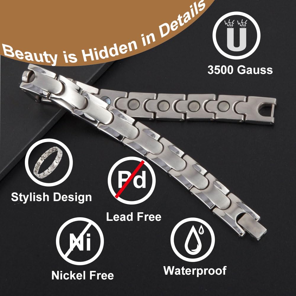 HAQI Magnetarmband für Herren Edelstahl Silber Herrenarmband Starker 3000 Gauss Magnet Magnetfeldtherapie Armband Magnetisches Armband für Herren